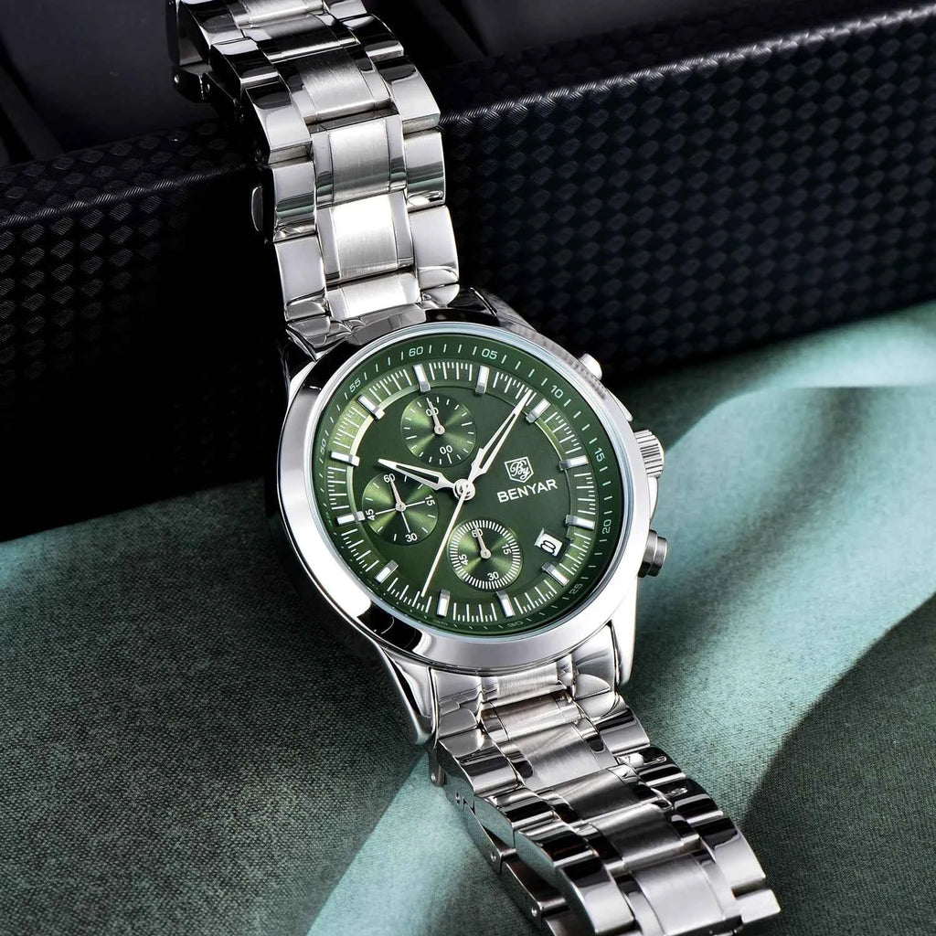BENYAR Men's Watches Luxury Quartz Wristwatches Chronograph Watch Men Gifts Waterproof Stainless Steel Clock Reloj Hombre 2025