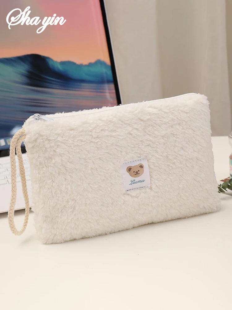 Large Capacity Cute Plush Travel Cosmetic Lipstick Storage Bag Women Makeup Kits Handbags Organizer Wallet Pencil Case Pouch Bag