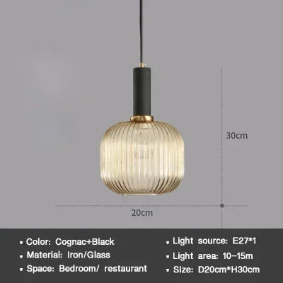 Striped Nordic Vintage Colorful Glass Chandelier For Dining Room Kitchen Island Pendant Light Bedroom Bedside Hanging Lamp