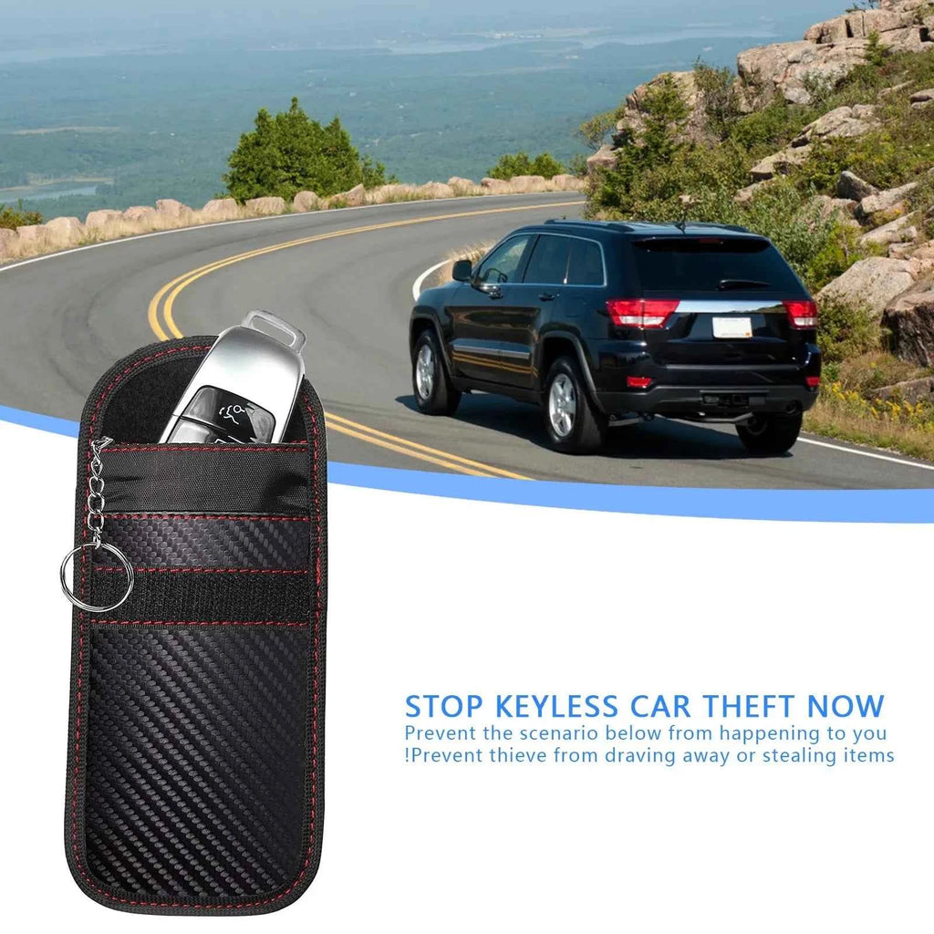 Faraday Bag for Key Fob Cage Protector Car RFID Signal Blocking Key Fob Protector Anti-Theft Pouch Double-Layers of Carbon Fiber