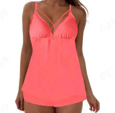 Split Swimsuit For Womens Conservative Big Flower Oversize Tankini Set Summer Beachwears Ladies Swimsuits With Neck Straps