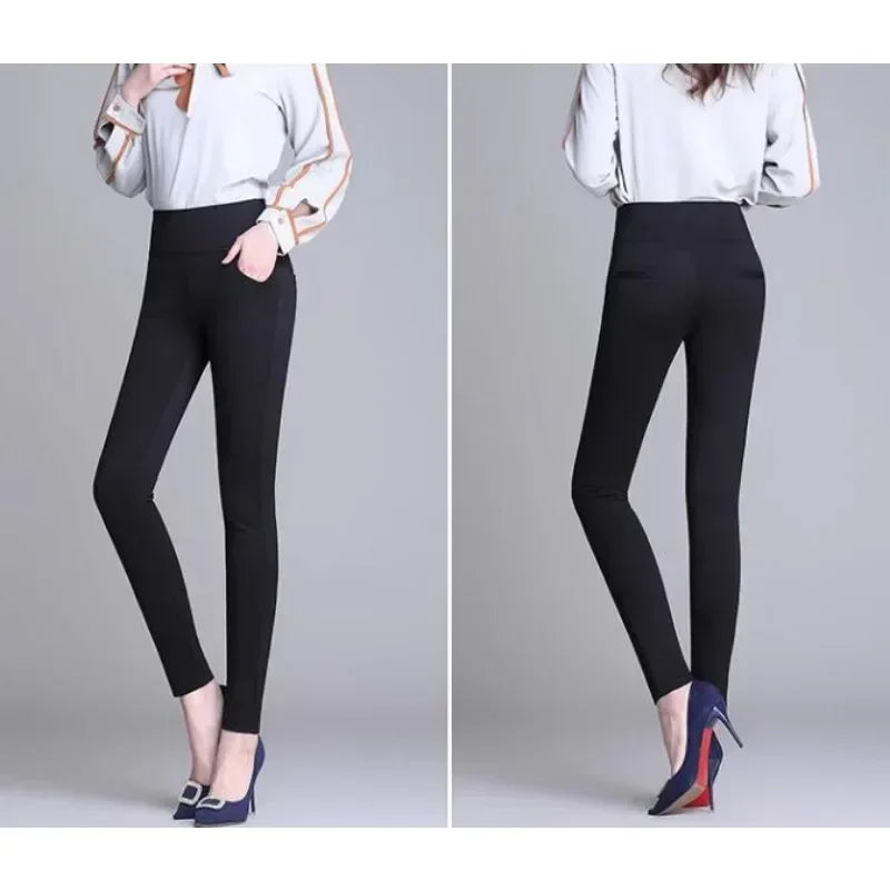 New S-6XL Micro Pants Trousers High Waist Large Size Stretch Tights Women High Waist Straight Pants Work Pants Trousers