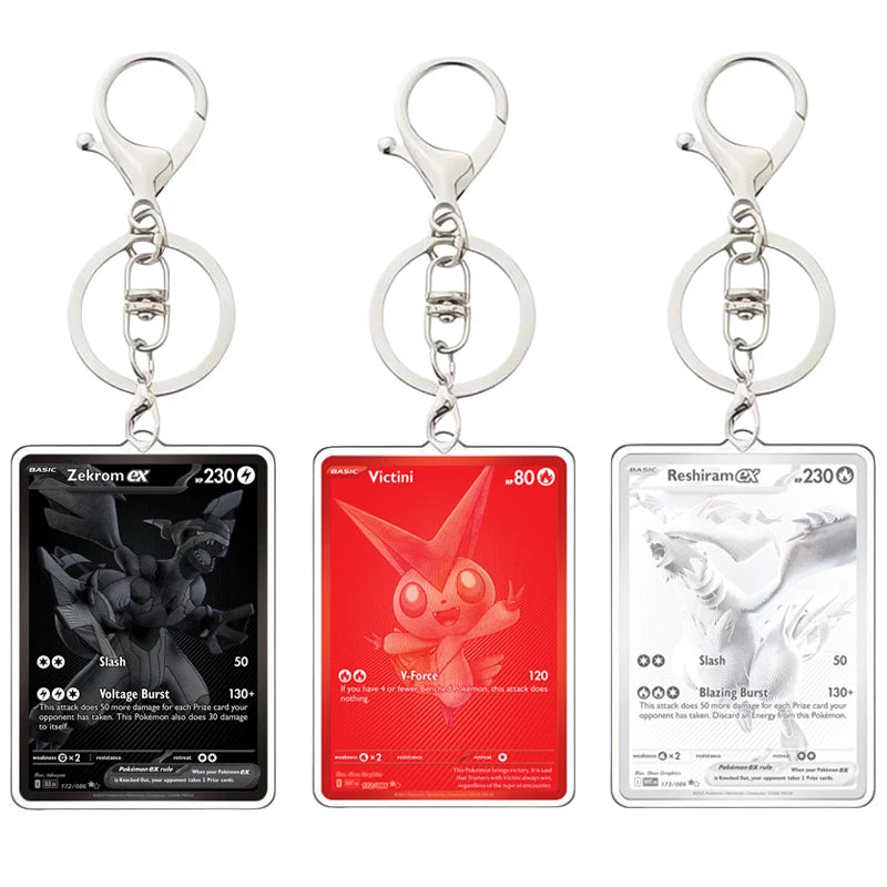 Pokemon PTCG Acrylic Keychain English Version Sv11B W Sar Bwr Reshiram Zekrom Victini N Acrylic Card Keychain Pendant 3.4X5.2Cm