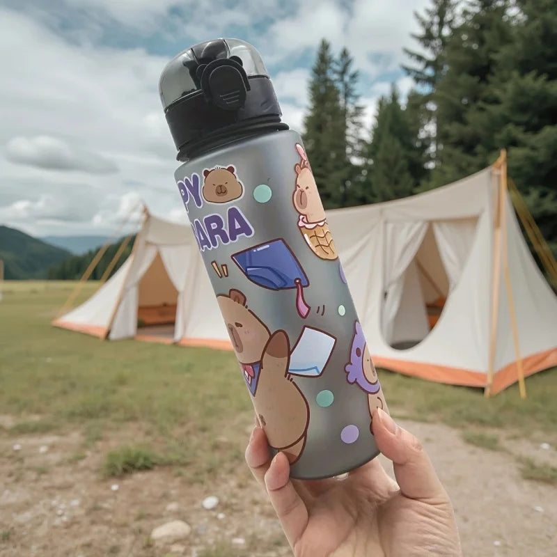 750mL Cute Cartoon Capybara Water Bottle Leakproof Plastic Straw Cup Portable Outdoor Travel Large Capacity Sports Water Bottle