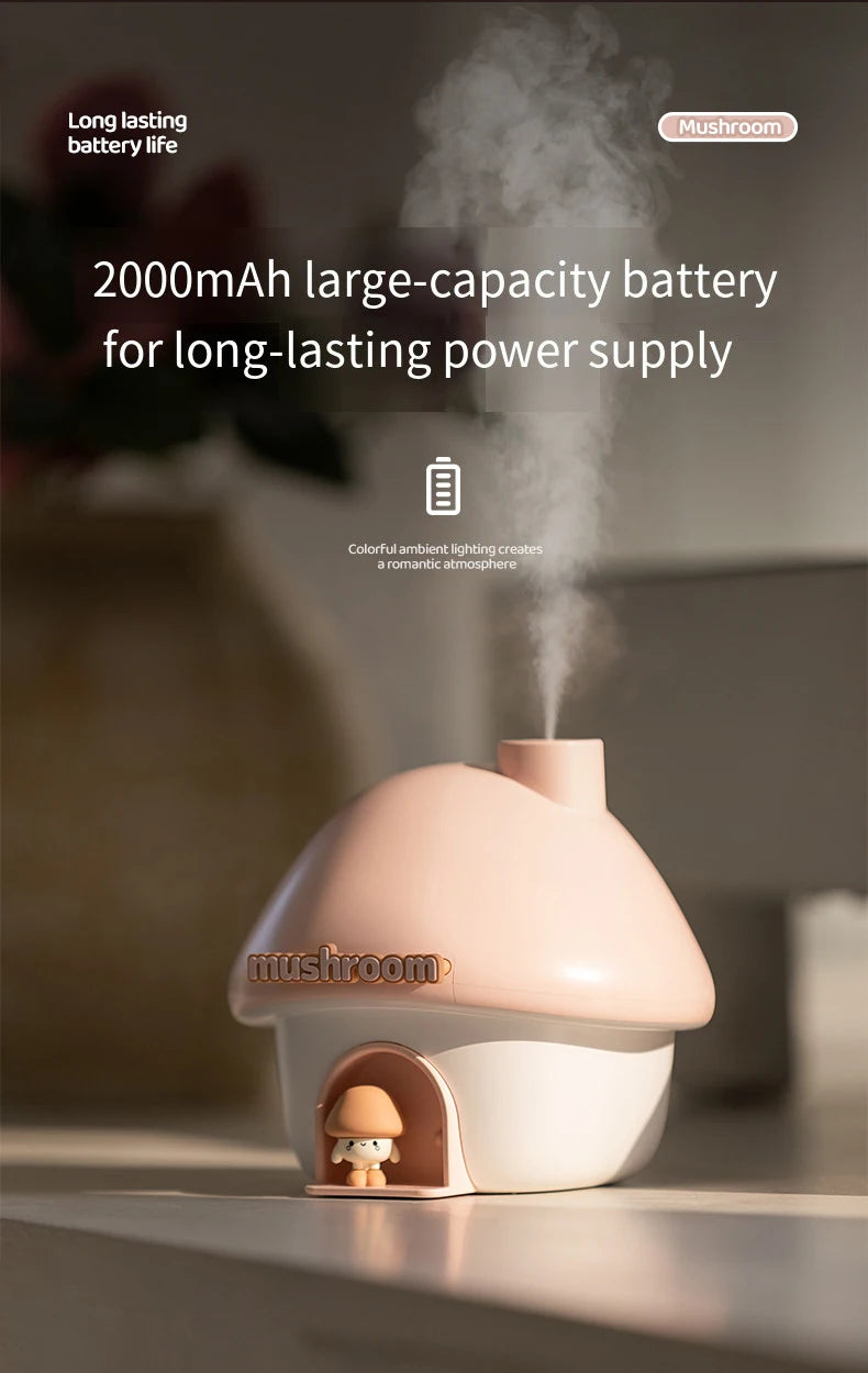 Cartoon Air Humidifier 300ml Mini Essential Oil Aroma Diffusers Colorful Lighting Cute Mushroom House Home Ultrasonic Humidifier