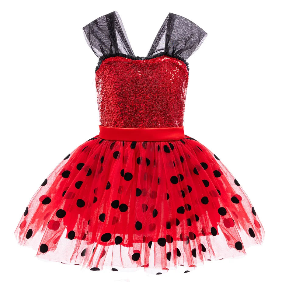 Children Ladybug Cosplay Costume Kid Marinette Halloween Outfit Christmas Fancy Party For Girl Red Dot Dress Suits Birthday Gift