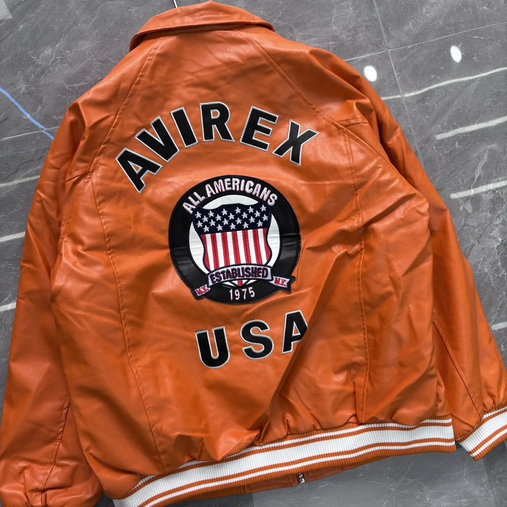 High street trendy brand handsome leather jackets retro motorcycle style pilot jacket casual baseball jacket uniform coats men