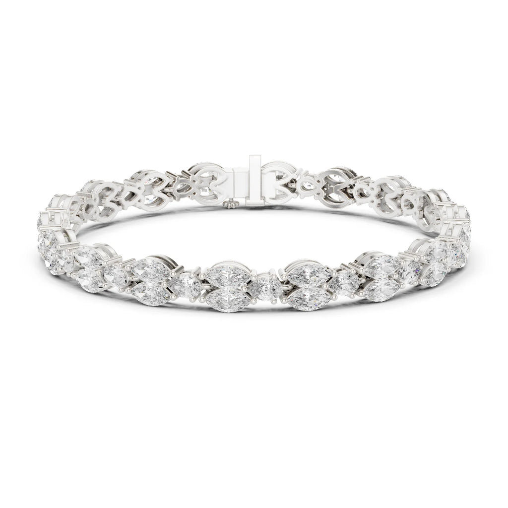 18Kt White Gold Pear Marquise Diamond Bracelet 54 Stones 9.029Ct High Jewelry Luxury Designer Statement Bridal Party Wear Luxe