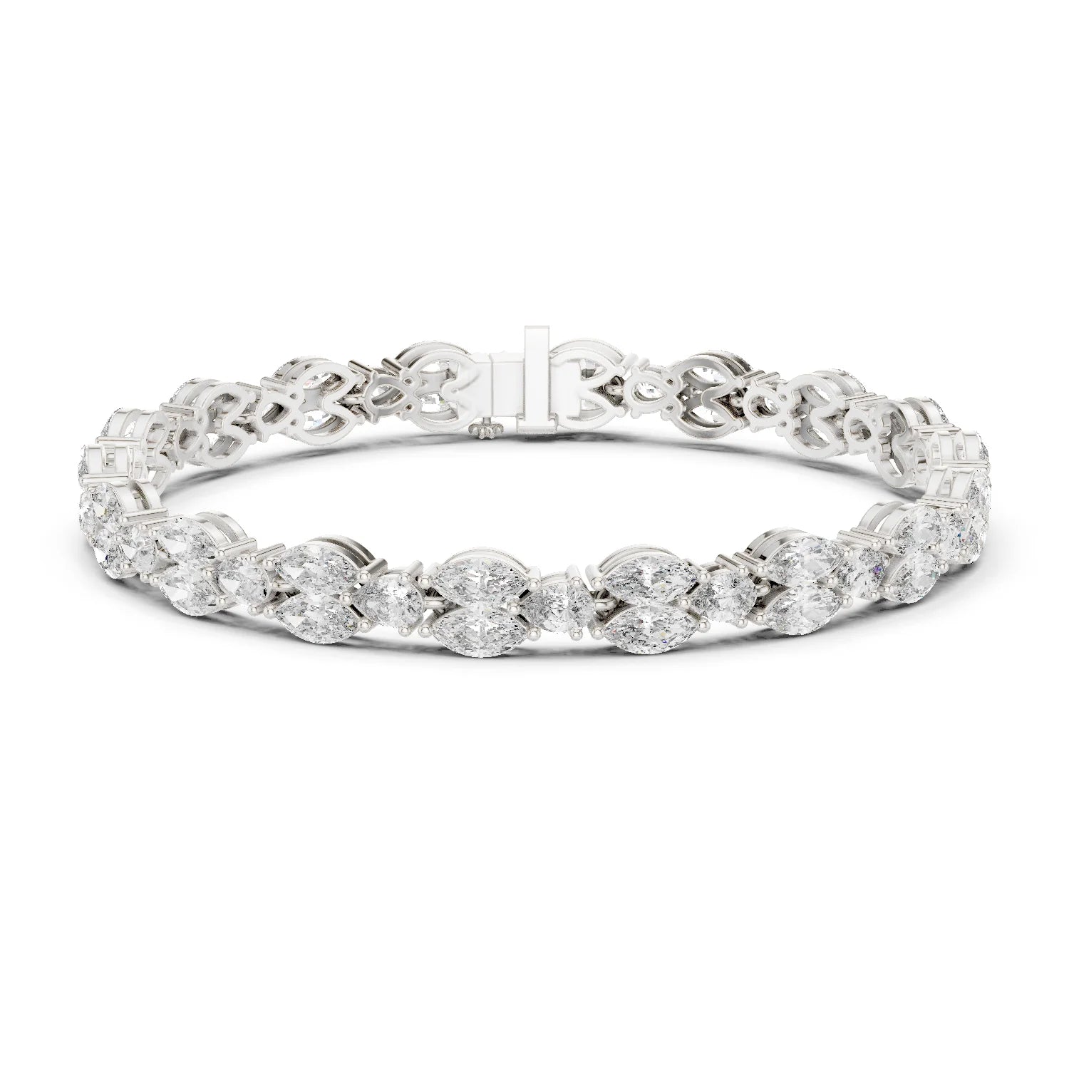 18Kt White Gold Pear Marquise Diamond Bracelet 54 Stones 9.029Ct High Jewelry Luxury Designer Statement Bridal Party Wear Luxe
