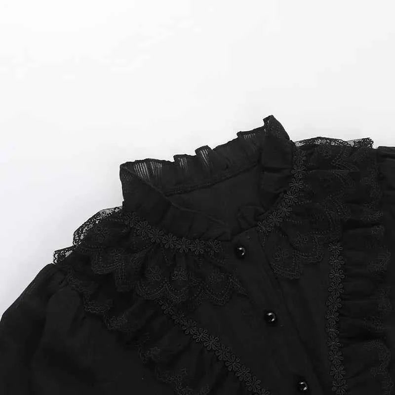 Sweet Lolita Cotton Shirts Women Vintage Gothic Black White Jacquard Short Sleeve Blouses Elegant Office Lady Y2k Tops