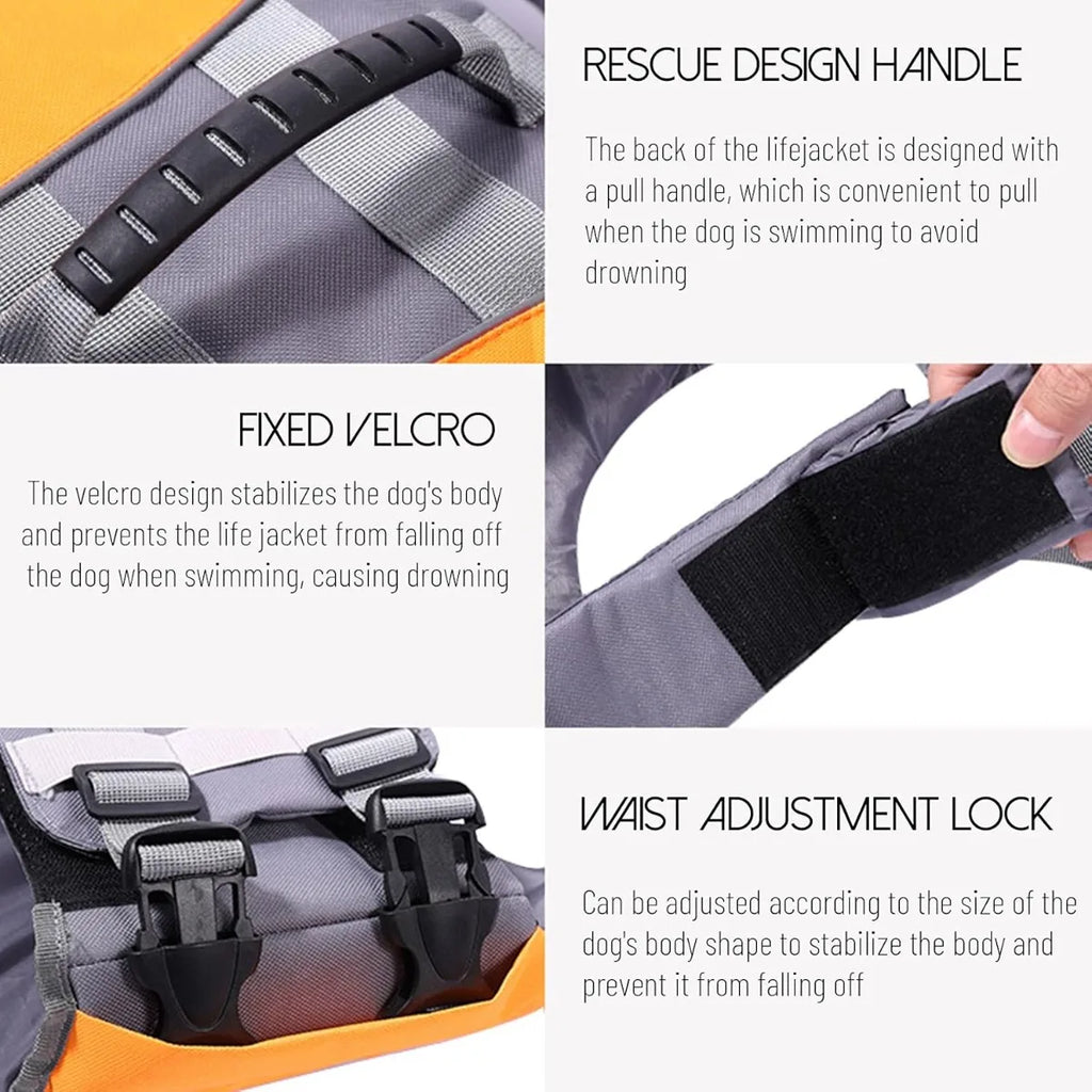 Pets Floatation Vest Adjustable Ripstop Safety Dog Swimsuit for Summer Beach Surfing Training Essential Dog Life Jacket Supplies