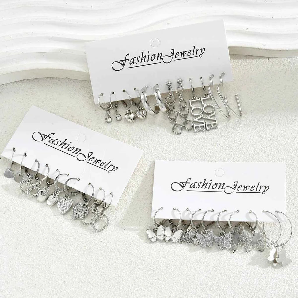 Fashion Creative Simple Earrings Set for Women Vintage Temperament Hollowed-out Butterfly Love Earrings Jewelry Gifts 2026 New