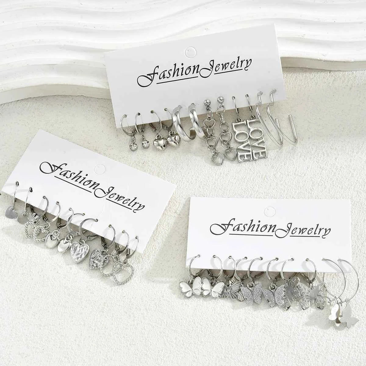 Fashion Creative Simple Earrings Set for Women Vintage Temperament Hollowed-out Butterfly Love Earrings Jewelry Gifts 2026 New