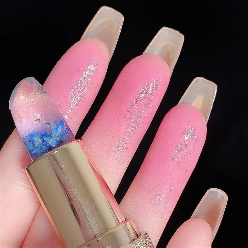 Moisturizing Flower Transparent Lipstick Temperature Color Changing Lip Balm Long Lasting Jelly Lipstick Lips Care Makeup 1pc