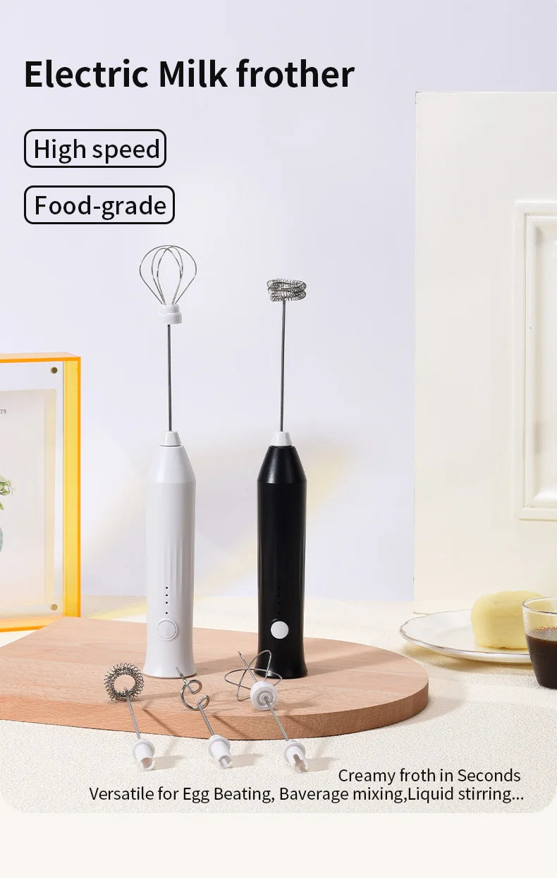 Wireless Milk Frothers  Electric USB Recharge 3 Speeds Handheld Blender Small Coffee Foam Maker Whisk For Coffee Kitchen Tools
