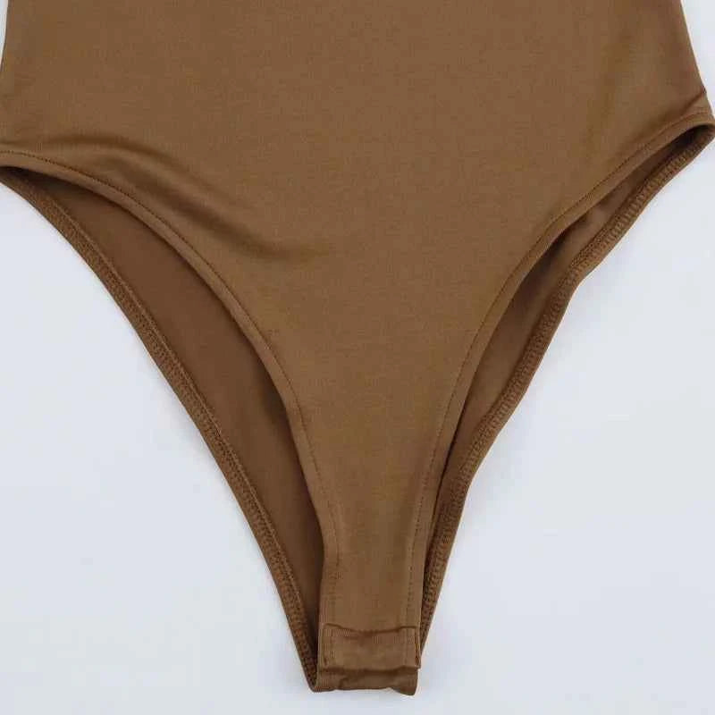 HXAO 2025 Brown Top Bodysuit Women Spring Body Sexy Women Long Sleeve Body Woman Black Spandex Bodysuit Resort Thongs Rave Oufit
