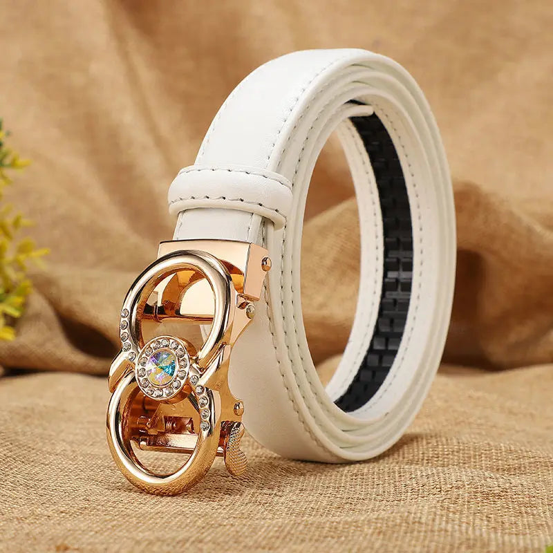 New Belts Women Luxury Famous Brand Designer Female Belt Candy Color High Quality Dress Cowhide Leather Automatic Buckle LB2202