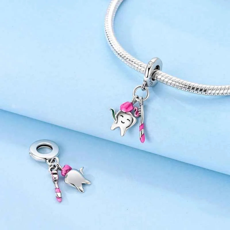 Original 925 Sterling Silver Charms Bead Toothbrush Pendant Tooth Bead Fit Original Bracelet For Women DIY Jewelry Gift