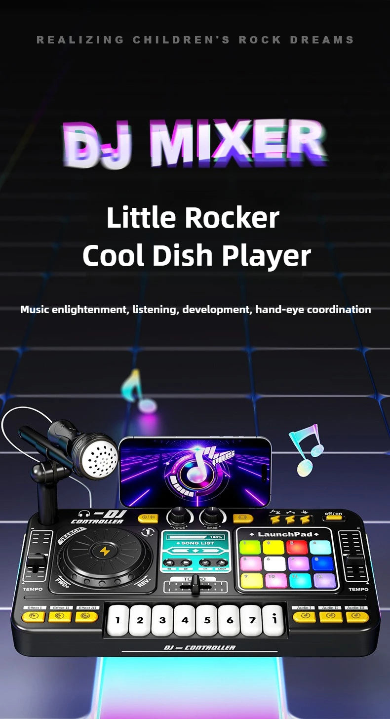 Kids Simulation DJ Mixer Controller Toys Multifunctional Music Effects Electronic Piano Keyboard Learning Birthday Gift Boy Girl