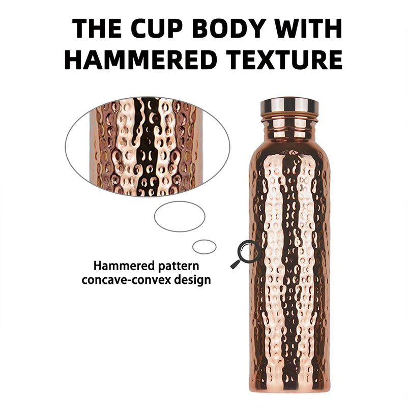 800ML Electroplated Copper Water Bottle One-Click Open Lid Anti-Slip Silicone Base Hammer Pattern Bottle Sports Bottle