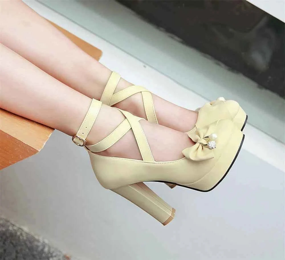 High Heels Women 2025 Trend Chunky Heels Platform Lolita Mary Jane Elegant Party Korean Shoes Dress White The Glossy Fashion