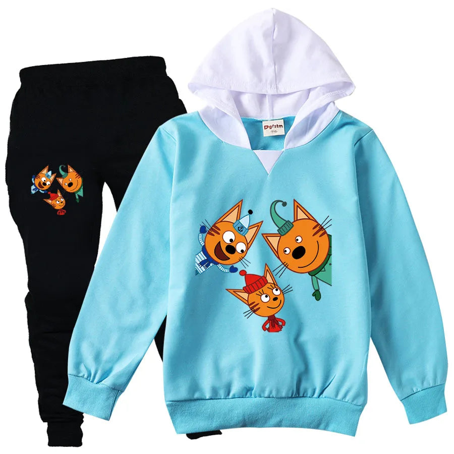 Kid-e-cats Clothes Kids Russian Три Кота My Family Three Happy Cats Hoodie Girls Outfits Children's Sets Boy Clothing