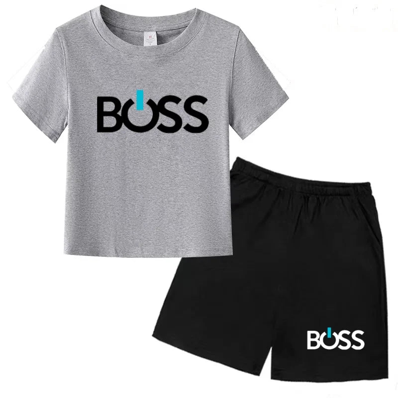 Kids Summer Sportswear 3-12 Years New Letter Fashion T-shirt Coat Boys Girls Toddler Short-sleeved+Shorts Casual Cool Sports Set