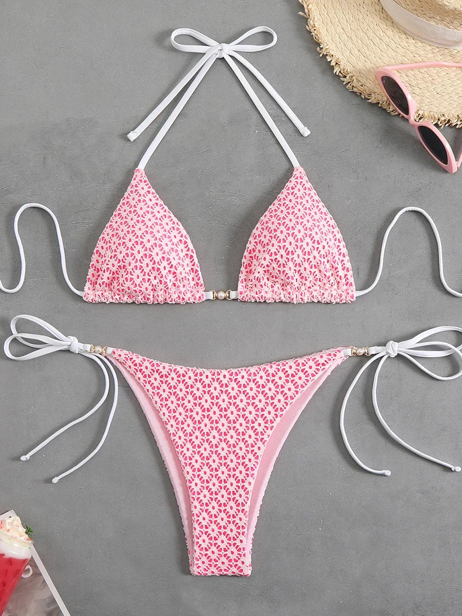 Sexy Micro Bikini 2025 Women Chain Swimsuit Female Swimwear Thong Bikinis Sets Brazilian Bathing Suit Beach Wear Lace Up Biquini