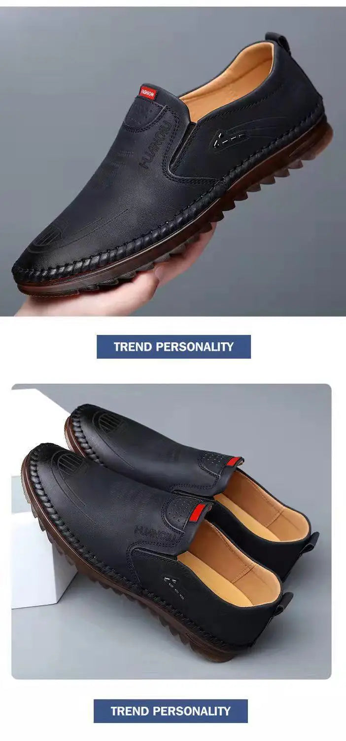 Fashionable Soft Leather Men's Shoes Wear-Resistant Bean Bean Shoes Breathable round Toe Flat Heel Casual Shoes for Spring