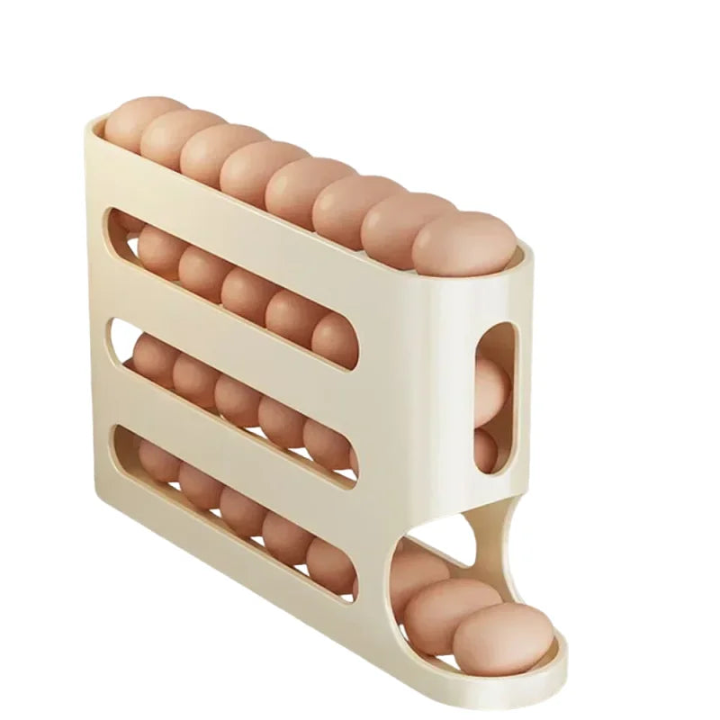 Egg Rack for Refrigerator-Space Saving, Large Capacity, Anti-Slip Open Top Egg Holder, Roll Down Container for Home, Dorm