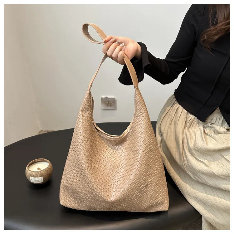 Women's Retro Artificial Leather Woven Pattern Shoulder Bag,Large Capacity Tote Bag,Casual Armpit Bag, Large Tote Bag,Daily Work