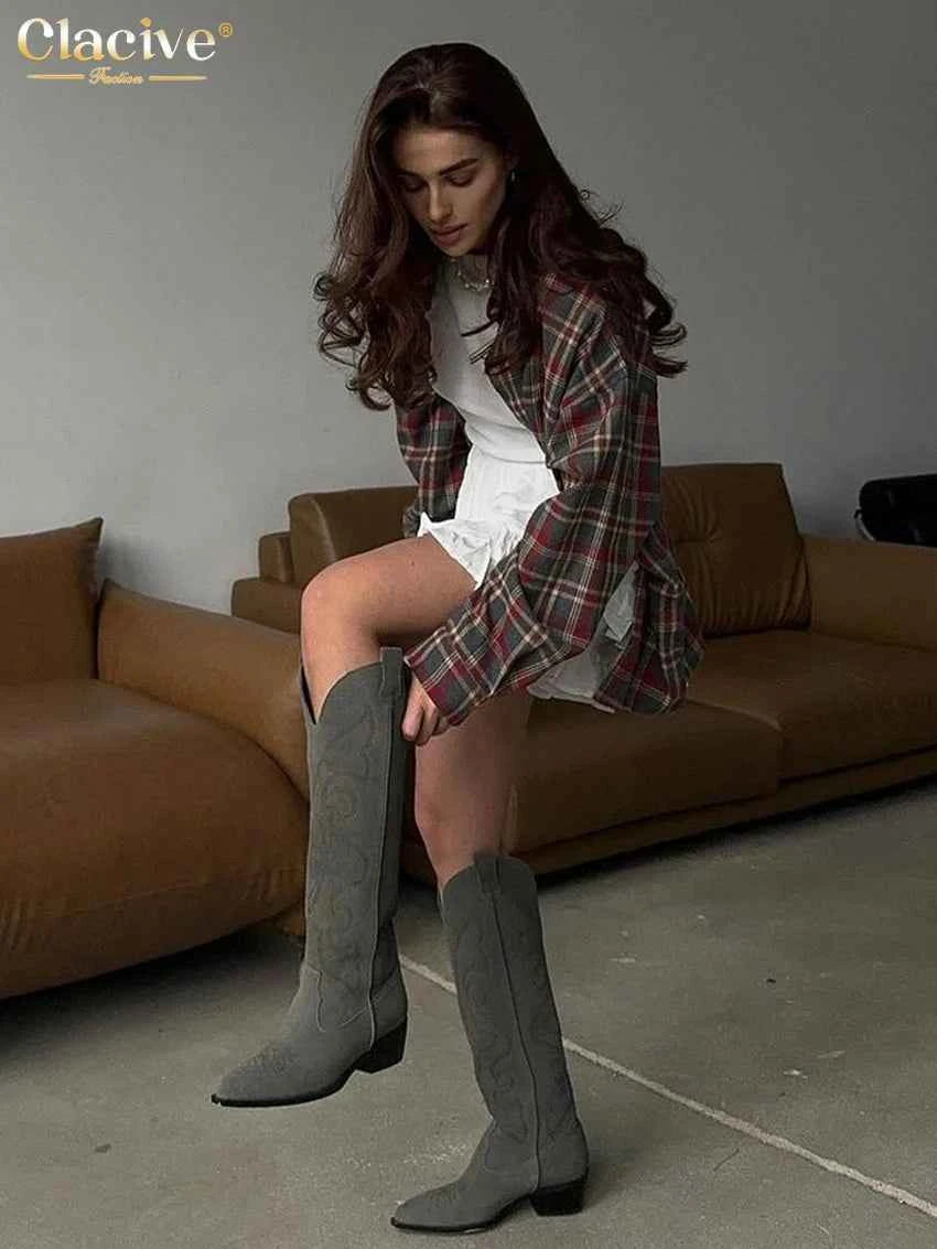 Clacive Fashion Loose Plaid Women's Shirt 2025 Vintage Lapel Long Sleeve Blouses Elegant Classic Blusas Top Female Clothing