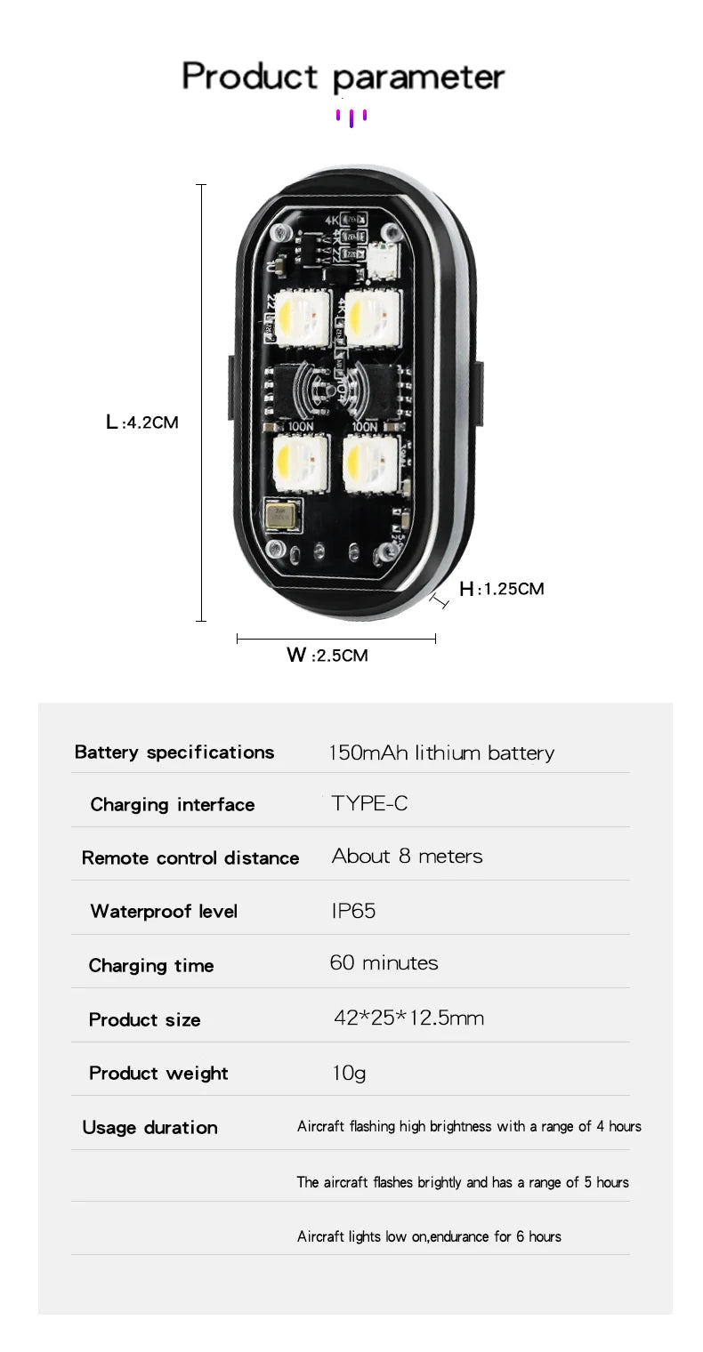 Wireless Light Aircraft Airplane Helicopter Warning Lights RGB Led Strobe lights Motorcycle Lights LED Flash with USB Charging