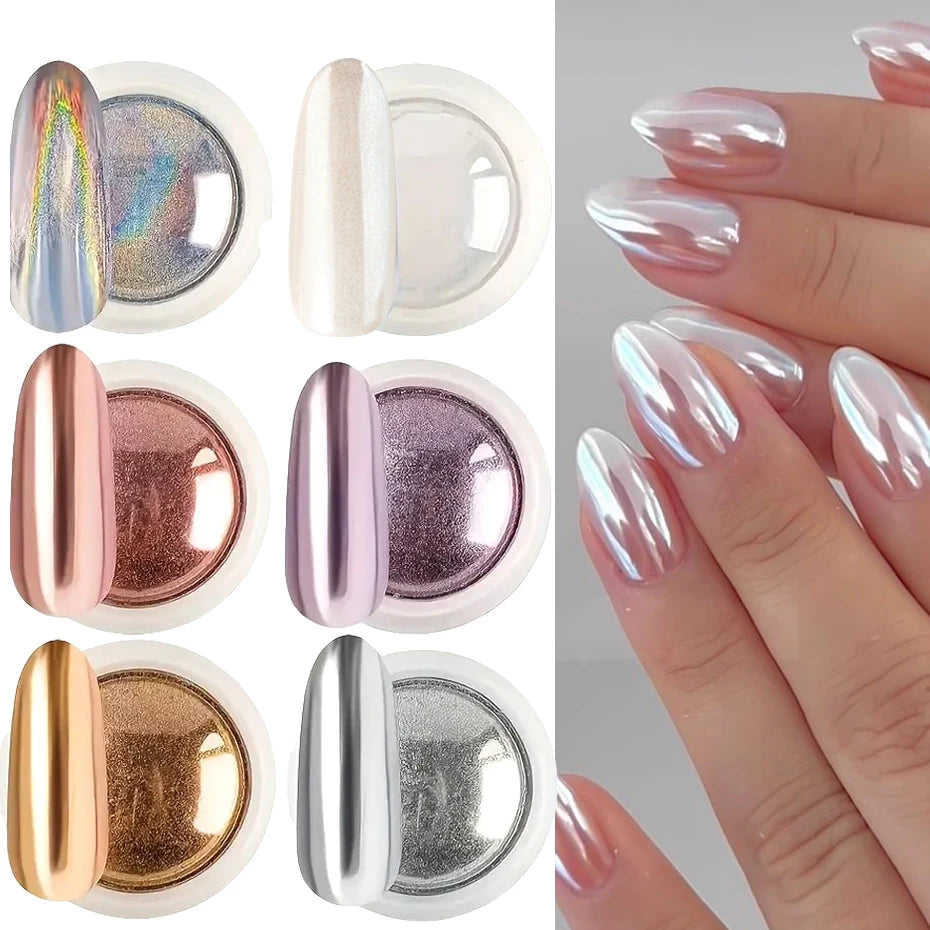 Chrome Mirror Nail Powder Set – Holographic Aurora Effect