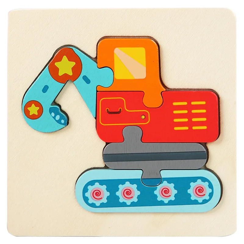 10.7cm/4.21in Kids Colorful 3D Puzzles Montessori Games Cartoon Animals Jigsaw Puzzle Baby Educational Wooden Toys for Children