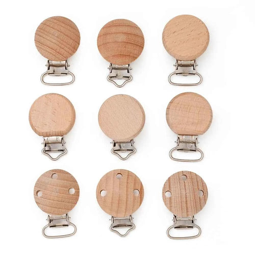 10Pcs Wooden Baby Pacifier Holder Metal Clip Beech Baby Pacifier Clips Chain Accessories Wooden Teether Toy BPA Free