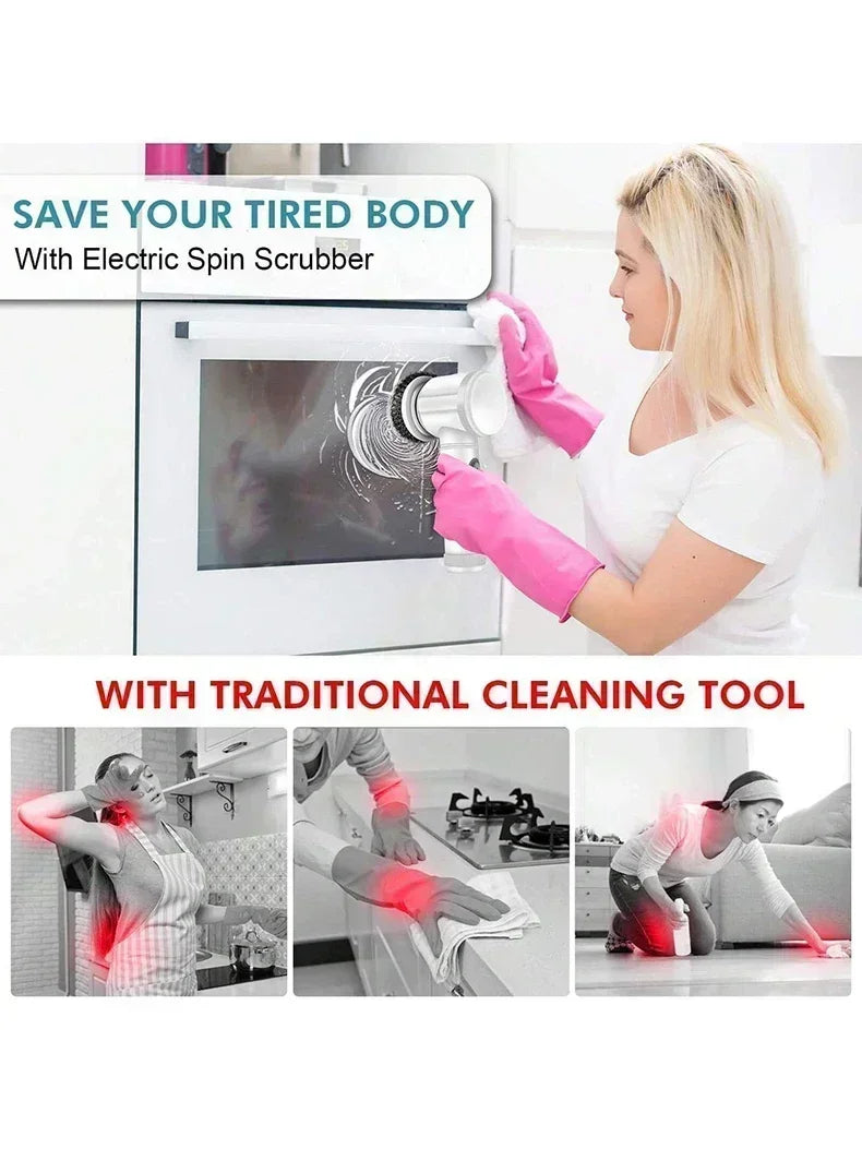 New Cordless Spin Scrubber Electric Rechargeable 5 in 1 Brush Heads for Bathroom Kitchen Tile Grout Shower Car Deep Clean