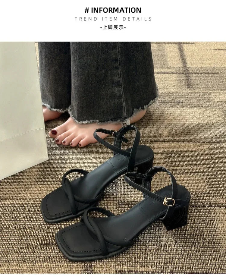 Sandals, 2025 Summer New Fashion Gentle Retro Chunky Non-slip Sandals, A Line with 5cm High Heels Summer Beach Sandals