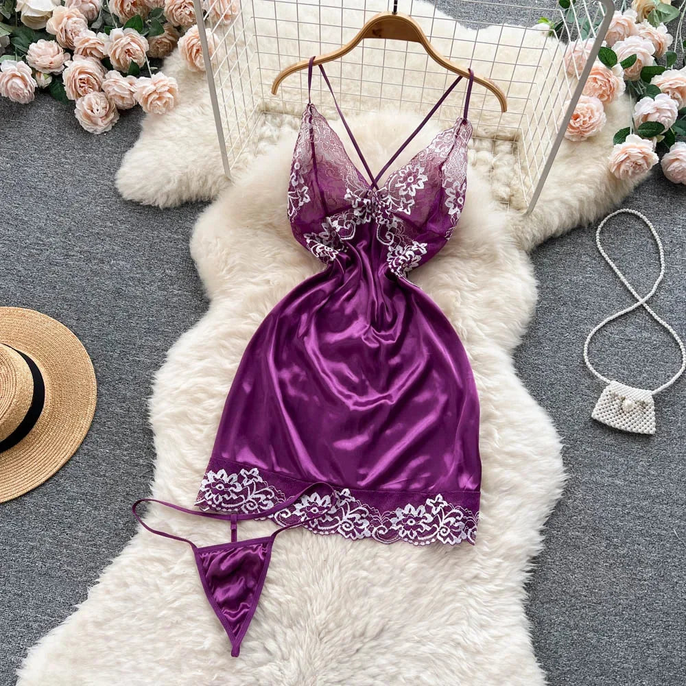 Summer Girls Sexy Hot Sweet Transparent Suspender Mini Dress Women Elastic Waist And Backless Strap Lolita Pajamas Bubble Skirt