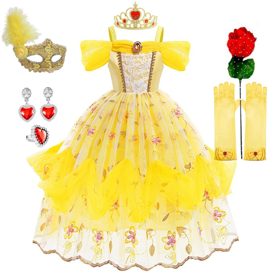 Kids Belle Costume Girl Halloween Princess Cosplay Party Dress Children Birthday Clothes Carnival Fancy Dress
