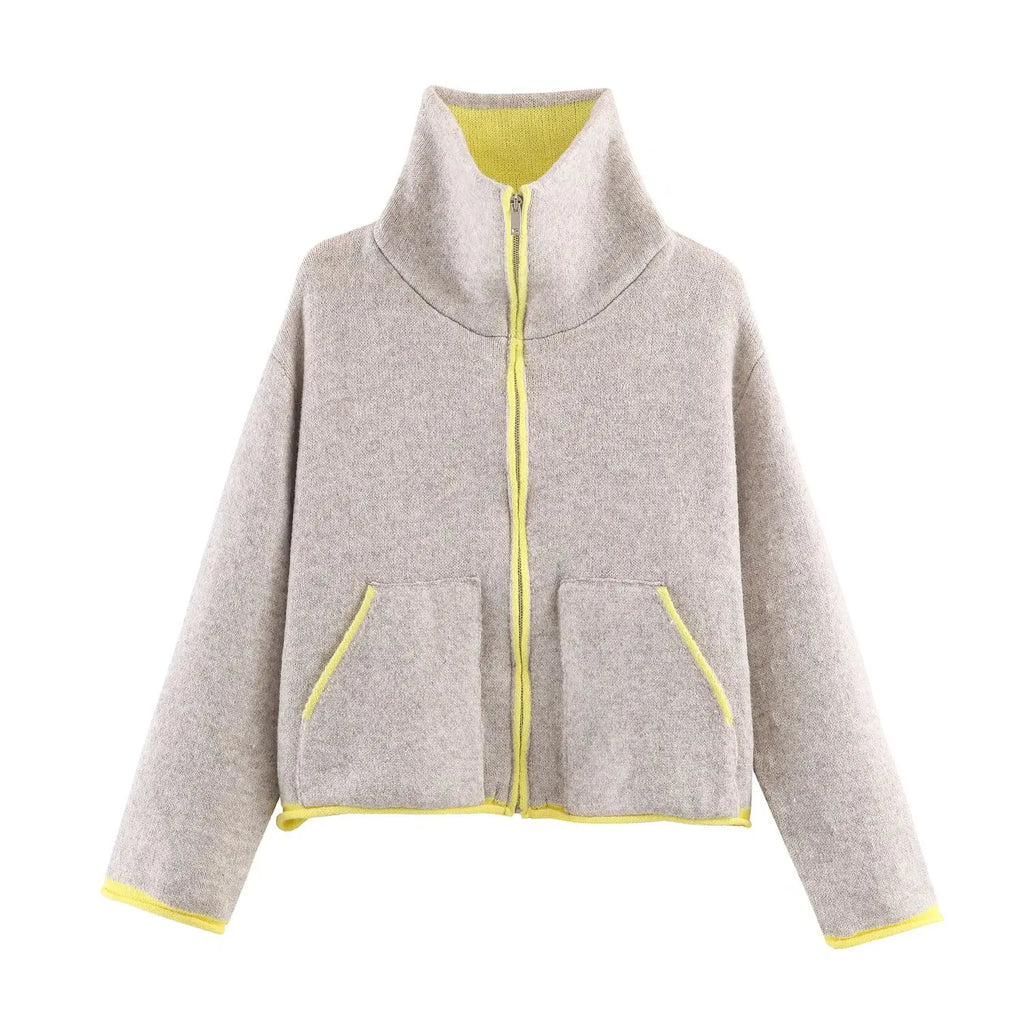 2026 Autumn Casual Jacket Coat Fashion Contrast Color Design Long Sleeve Zipper Jackets For Women Streetwear Casual Outerwear ﻿