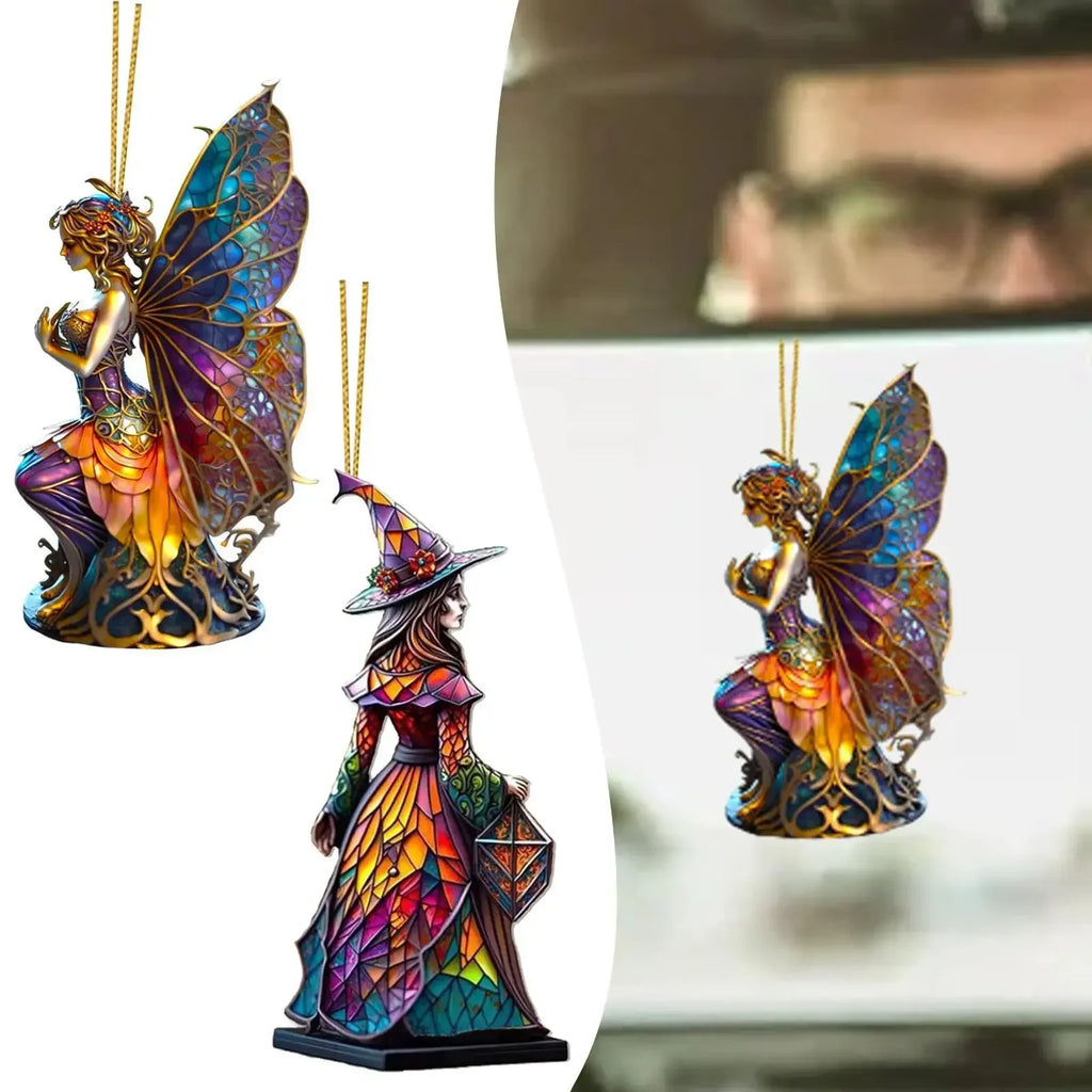 Christmas Decor Pendant Fairy Fairies Painted Charm Fun Mysterious Ornament Tree Painted Glass Window Hanging Party Decoration