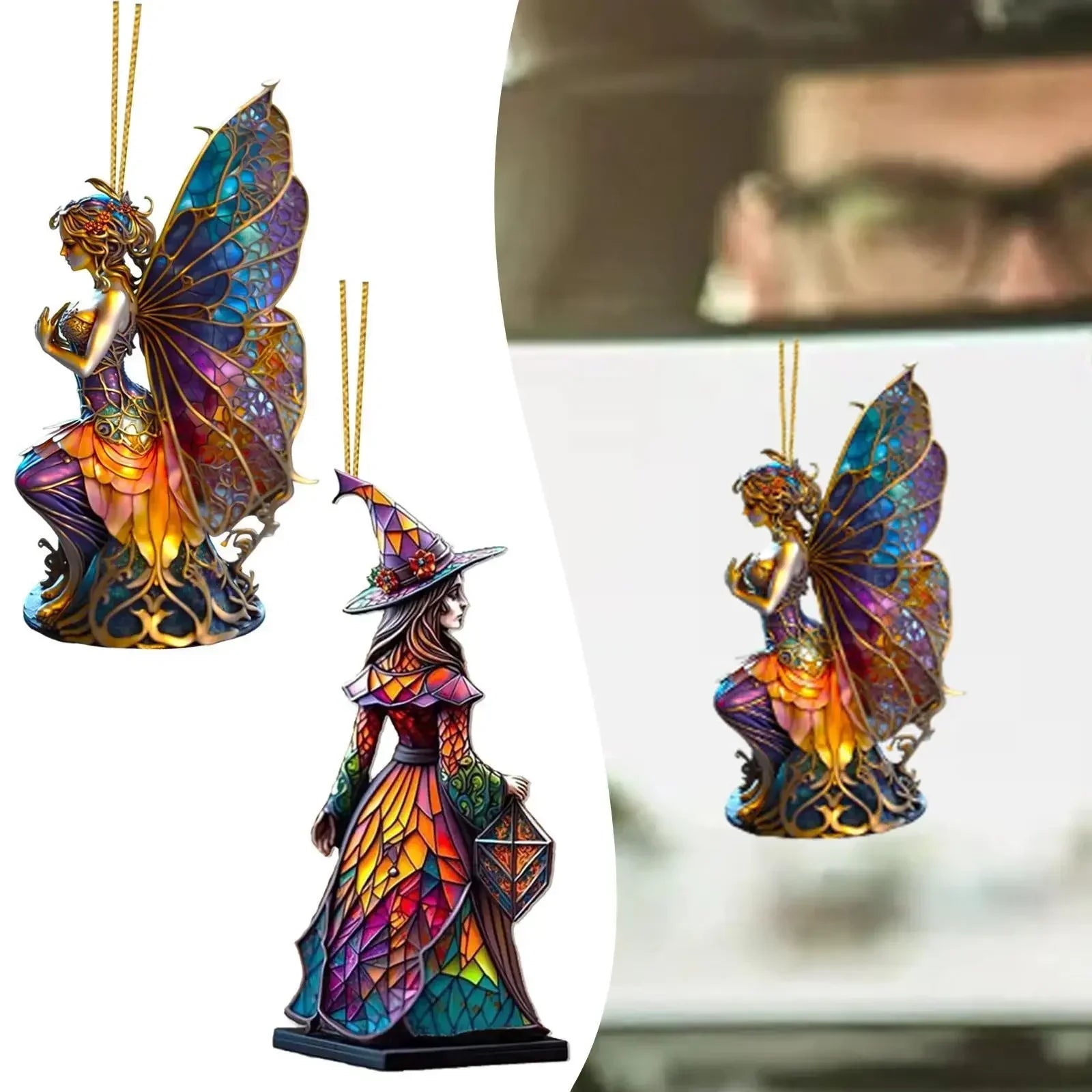 Christmas Decor Pendant Fairy Fairies Painted Charm Fun Mysterious Ornament Tree Painted Glass Window Hanging Party Decoration