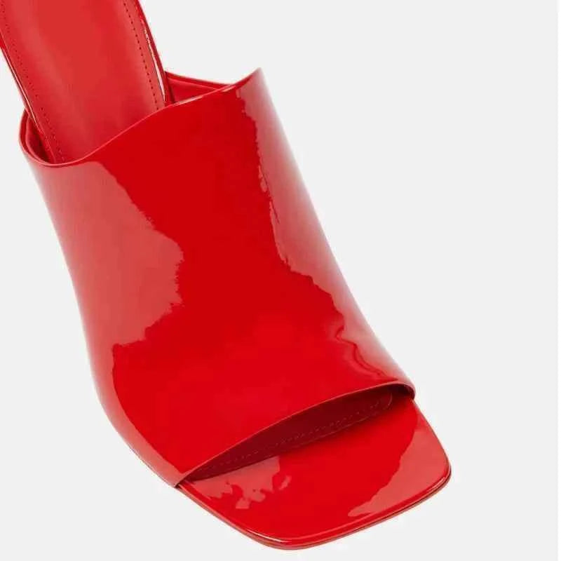 2026 New Style Women's High Heels Shoes Patent leather Pointed Toe Solid Color Night Club Party Shoes Femme Summer Half Slippers