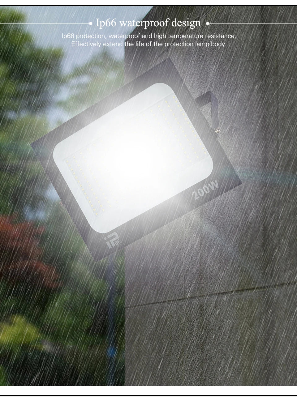 LED Flood Light Spotlight AC220V 100W 200W IP66 Waterproof LED Black Shell Garden Street Gate Wall Floodlights