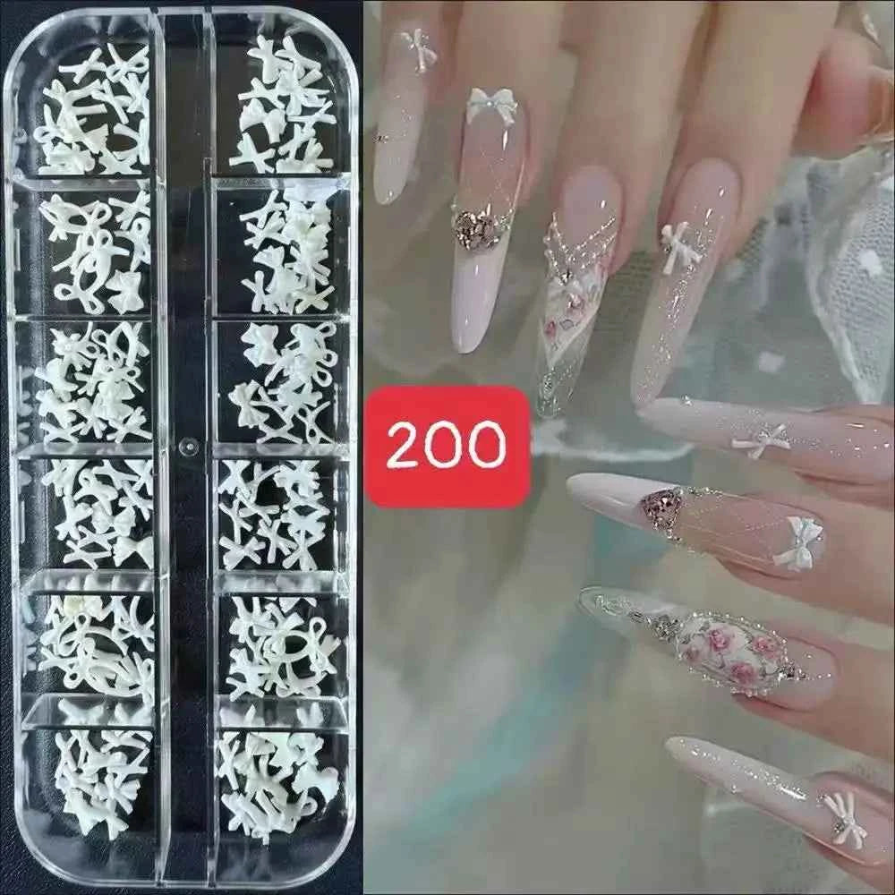 12/16 compartment burgundy bow nail art decorations, New Year's Valentine's Day accessories, nail accessories