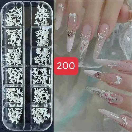 12/16 compartment burgundy bow nail art decorations, New Year's Valentine's Day accessories, nail accessories