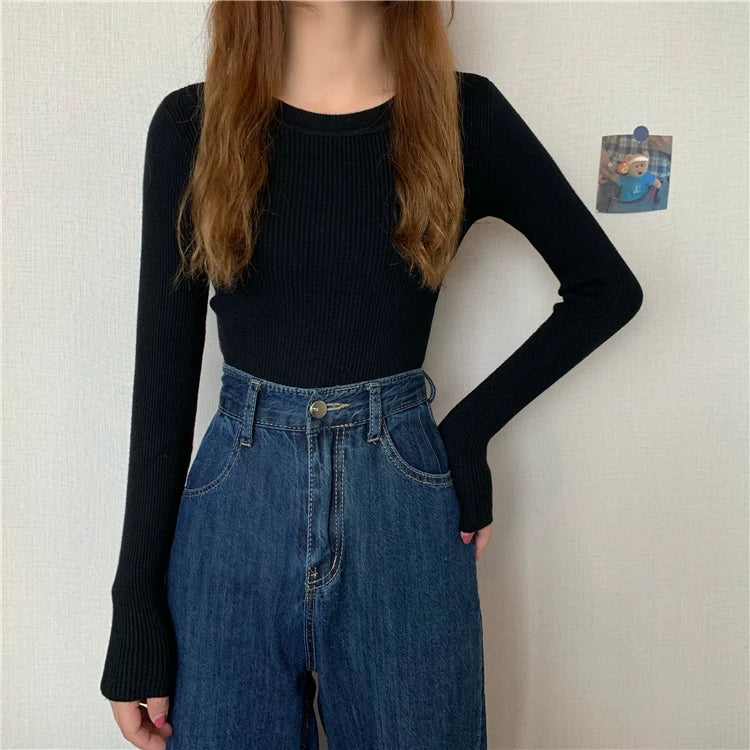 2026 New Women Sweater Autumn Winter Long Sleeve Pullover Basic Top Fashion O-neck Elastic Female Winter Solid Knitted Jumper