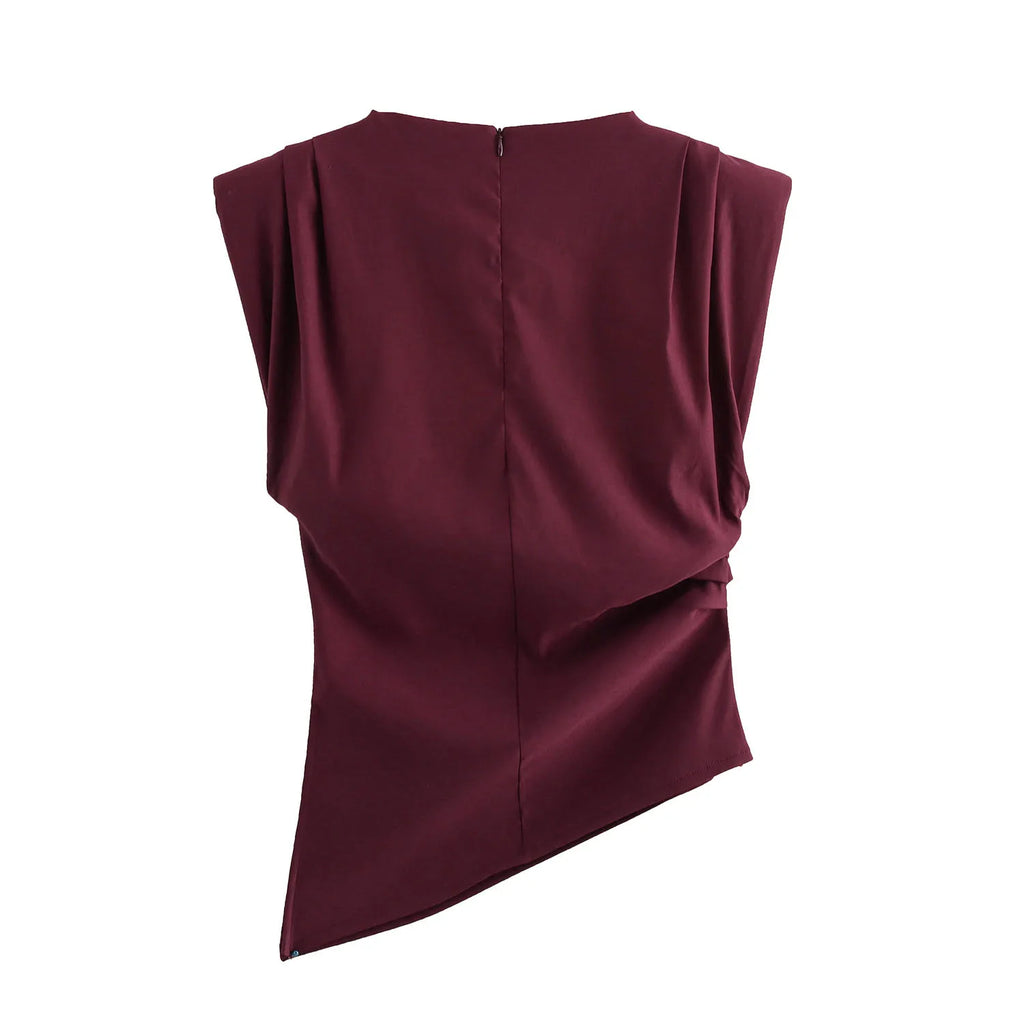 Fashion Shoulderless Top European American Style Simple Pleated Decorative New Top