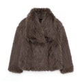 HH Women Fashion Cropped Faux Fur Jacket Coat Long Sleeve Front Snap-button Female Outerwear Chic Lapel Collar Thick Coat